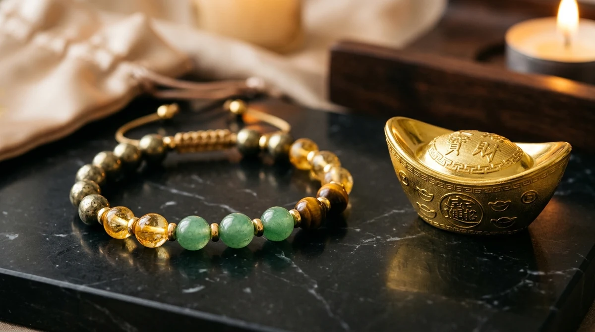 Money Magnet crystal combination bracelet and Feng Shui wealth ingot